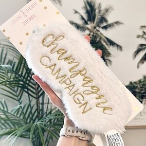 Jade & Deer Sleep Mask Champagne Campaign White Fur Gold Lettering Bachelorette